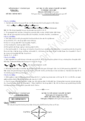 Kỳ thi tuyển sinh vào lớp 10 THPT Đắk Lắk năm học 2012-2013 môn thi Hóa học (chuyên)